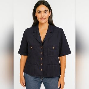 Sonia Rykiel Paris Womens Linen Nautical‎ Office Siren Blue Blazer Jacket Mature